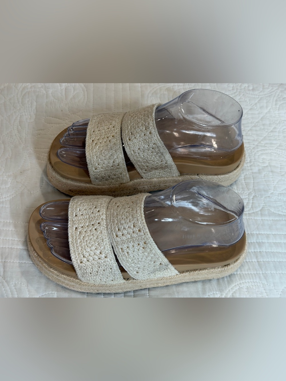 American Eagle Sandals Women's 6 Cream Platform Crochet Espadrille Slide Boho